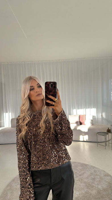 Glitzeroberteil mit Schleife Braun