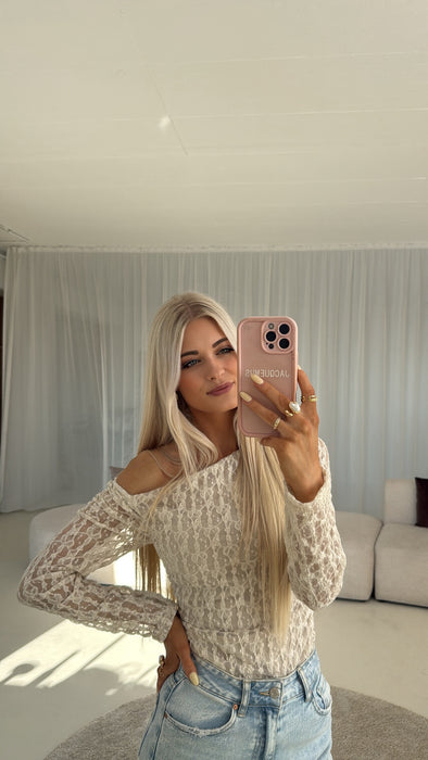 Off Shoulder Spitzenoberteil Beige