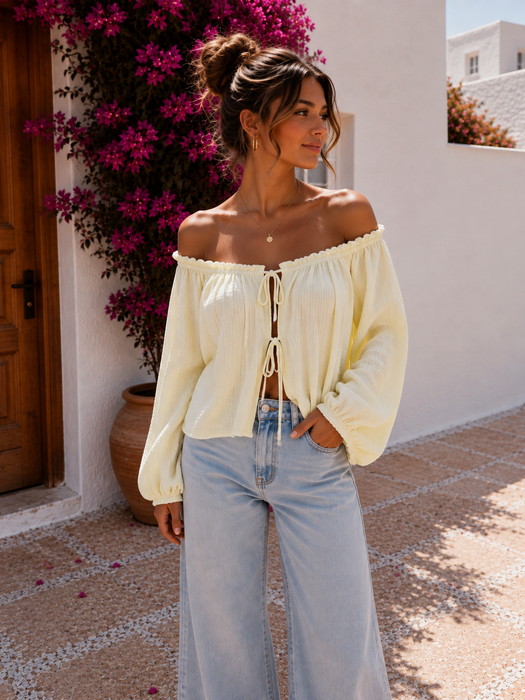 Off Shoulder Bluse Gelb- Ohne Rückgaberecht ✨