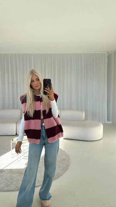 Teddyweste Stripes Burgunder/Rosé