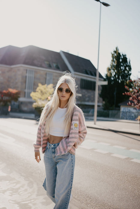 Cardigan Smiley Stripes Taupe/Rose