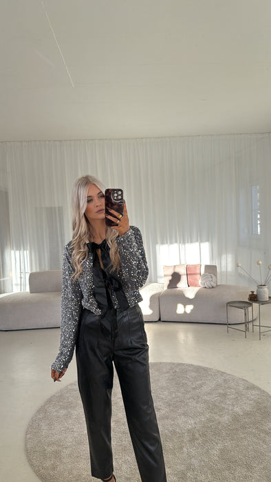 Glitzeroberteil mit Schleife Silber