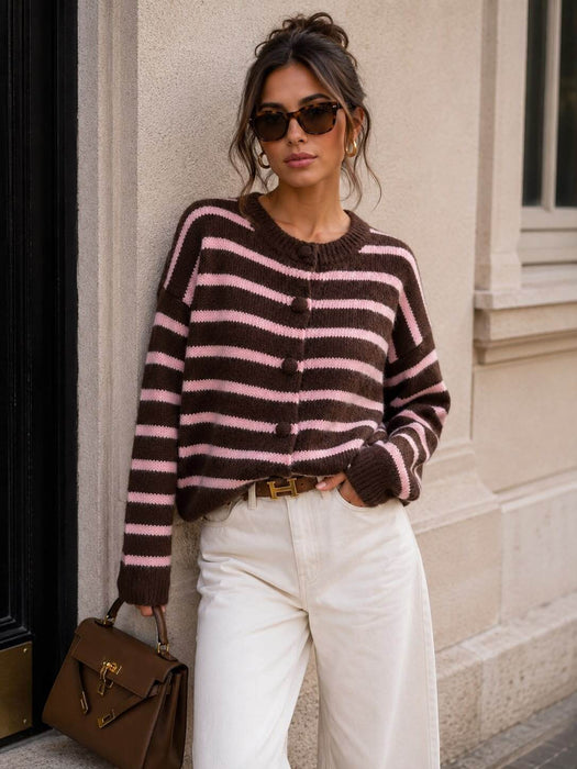 Cardigan Stripes Braun-Rosa