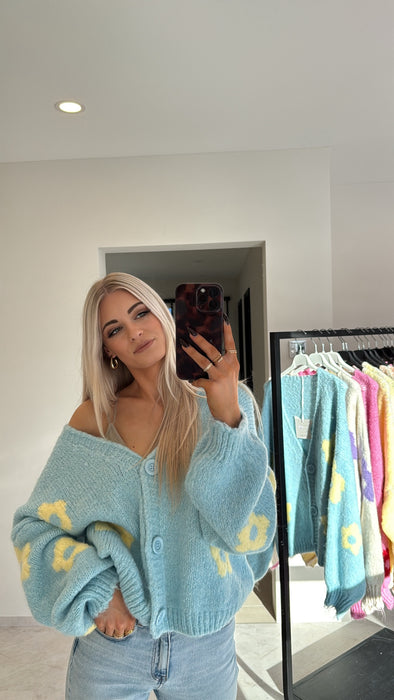 Cardigan Flowers Türkis/Gelb