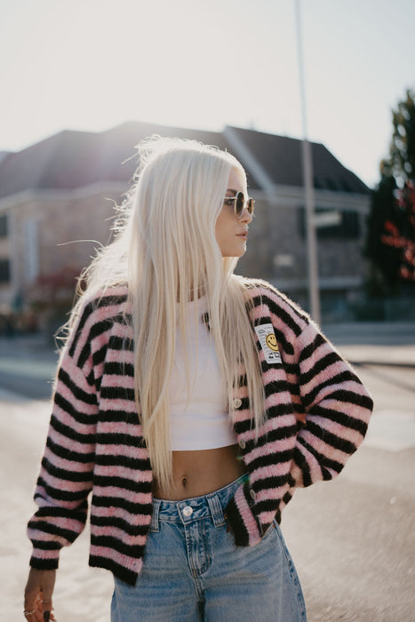 Cardigan Smiley Stripes Burgunder/Rosa