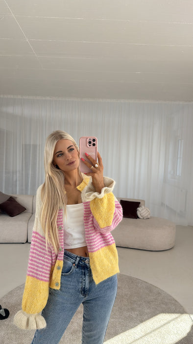 Volant Cardigan Gelb/Pink