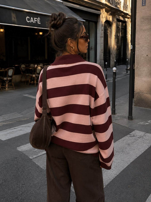 Strick-Polo gestreift Burgunder-Rosa