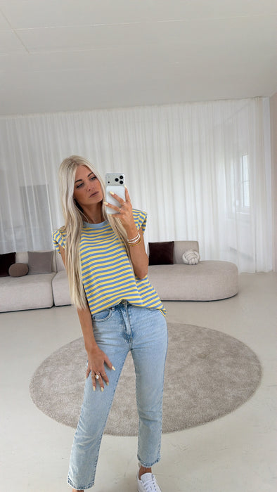 T-Shirt mit Schulterpolstern Blau/Gelb