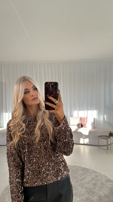 Glitzeroberteil mit Schleife Braun