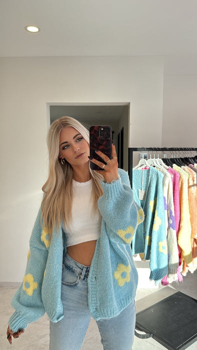 Cardigan Flowers Türkis/Gelb