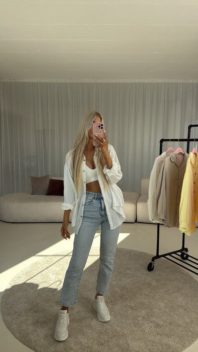 Musselinbluse Good Vibes Weiß ✨