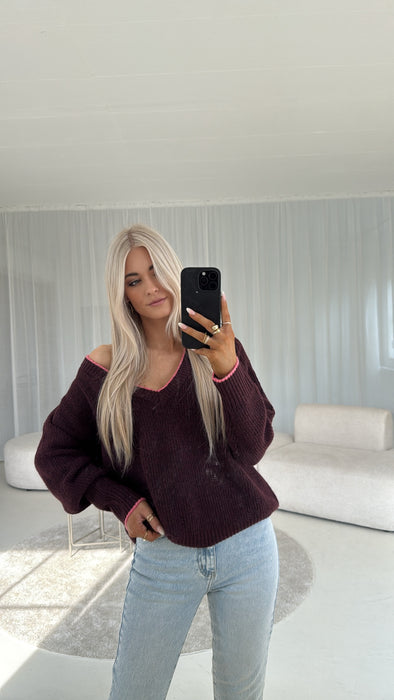 Pullover V - Ausschnitt Burgunder/Pink