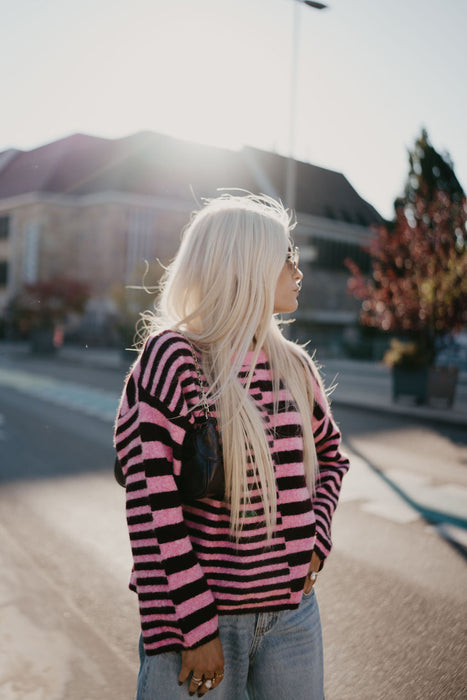 Pullover Stripes Weinrot/Rosa