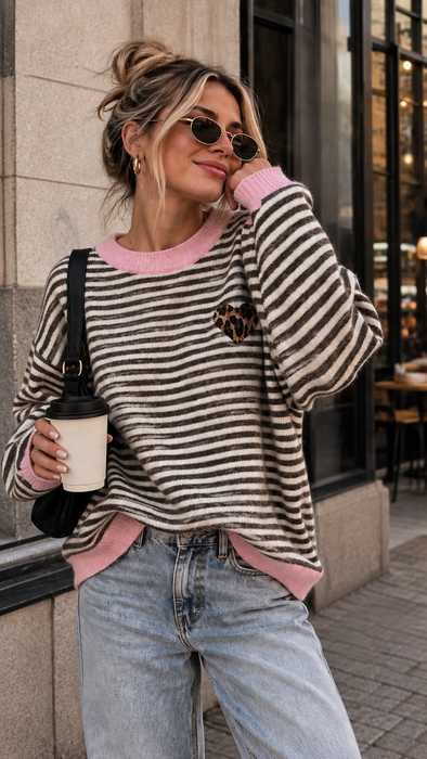 Pullover Stripes Heart Rosé
