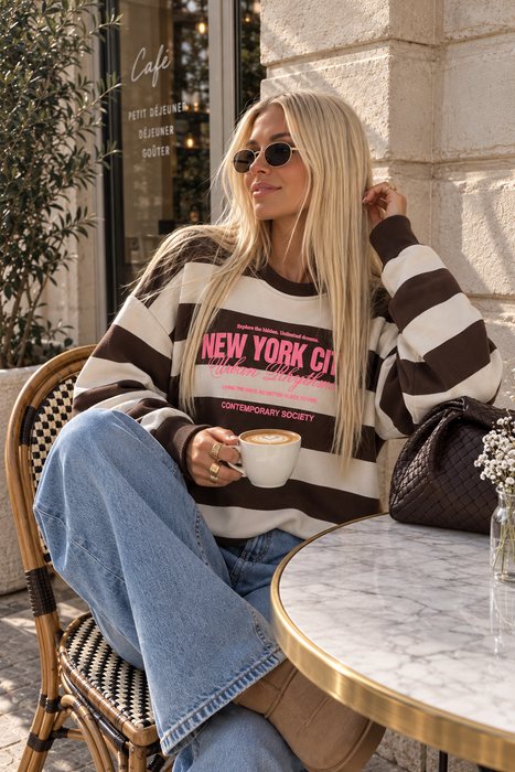 Sweater New York City Braun/Weiß