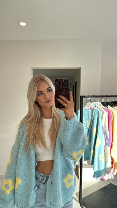 Cardigan Flowers Türkis/Gelb