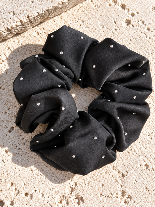 Satin-Scrunchie mit Glitzersteinen Schwarz