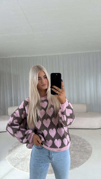 Pullover Heart Braun/Rosa