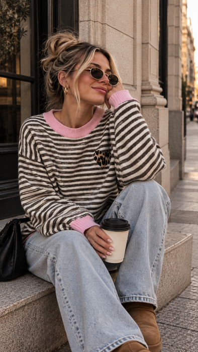Pullover Stripes Heart Rosé