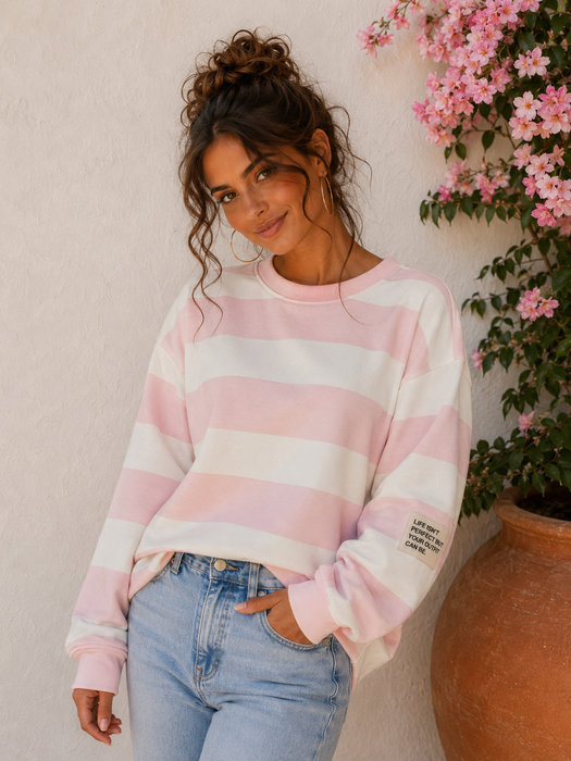 Sweater Butterstoff - Rosa/Weiß