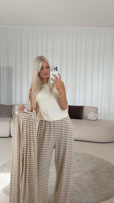 Hose Stripes Camel/Weiß