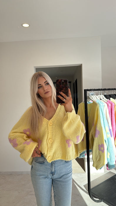 Cardigan Flowers Gelb/Rosé