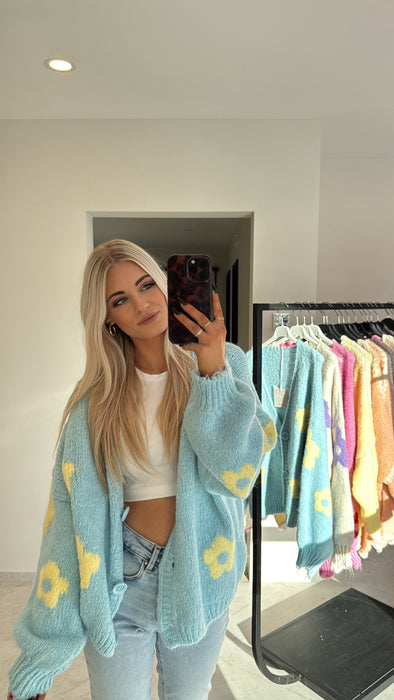 Cardigan Flowers Türkis/Gelb