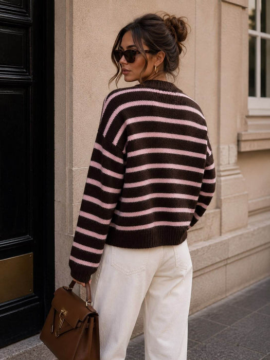 Cardigan Stripes Braun-Rosa
