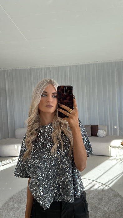 Oversize T-Shirt Glitzer Grey