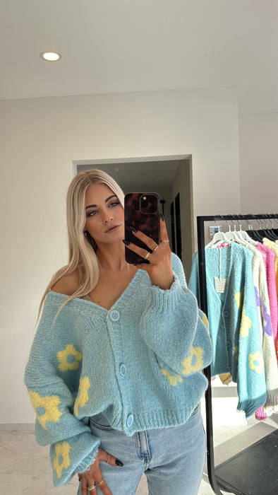 Cardigan Flowers Türkis/Gelb