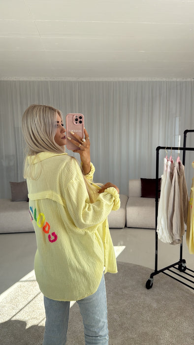 Musselinbluse Good Vibes Gelb ✨