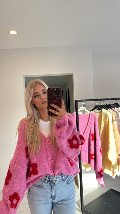 Cardigan Flowers Pink/Rot