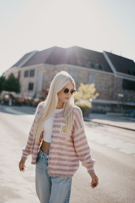 Cardigan Smiley Stripes Taupe/Rose