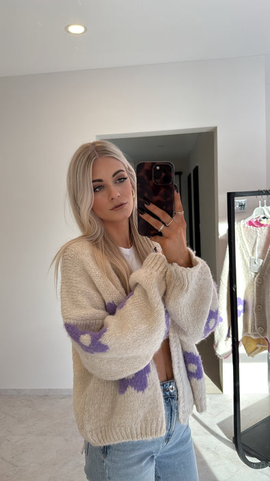 Cardigan Flowers Beige/Lila