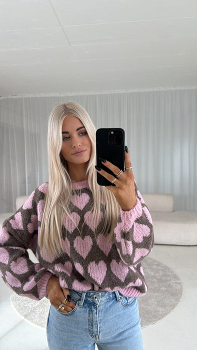 Pullover Heart Braun/Rosa