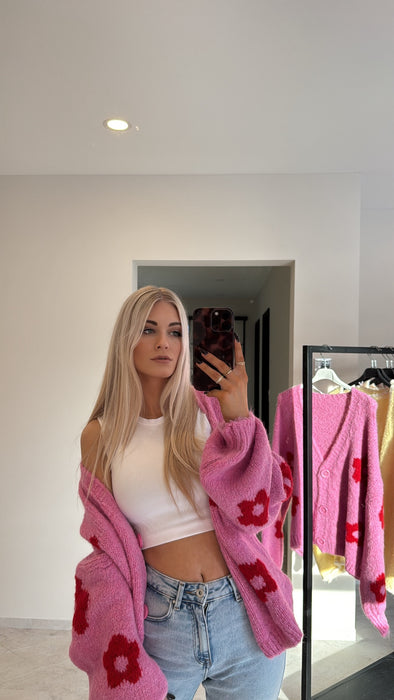 Cardigan Flowers Pink/Rot