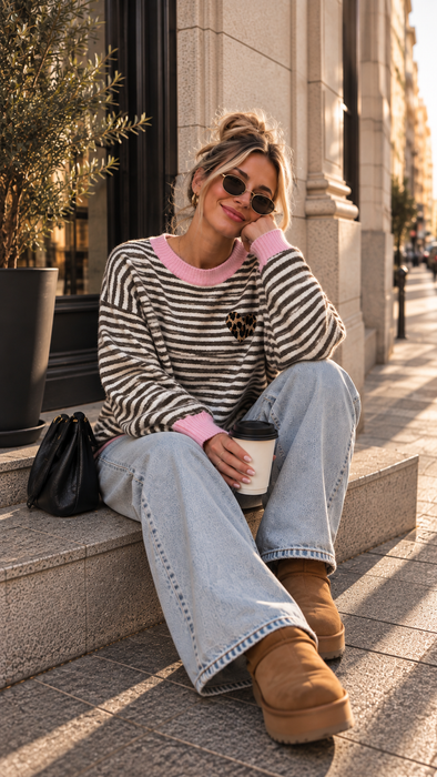 Pullover Stripes Heart Rosé
