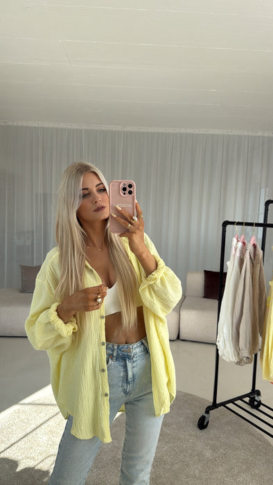 Musselinbluse Good Vibes Gelb ✨