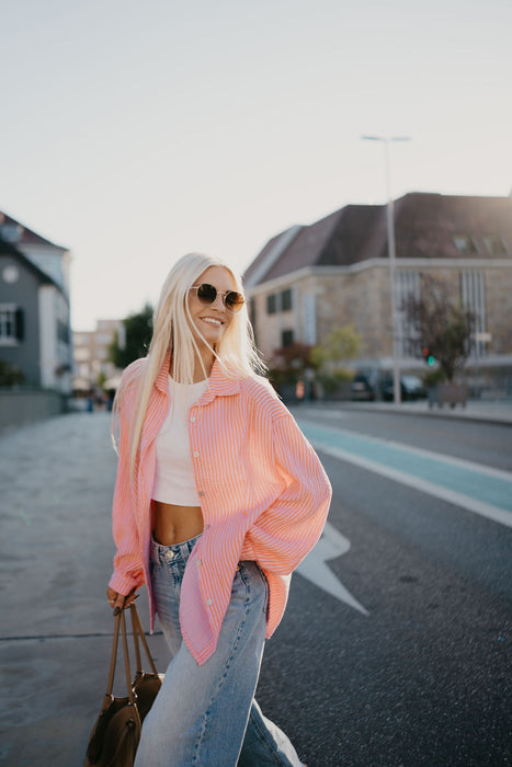 Musselinbluse Stripes Pink/Orange