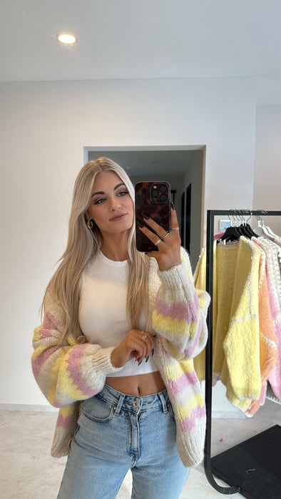 Cardigan Trio Gelb/Rosé Pastell