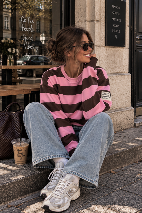 Sweater Stripes Nougat/Rosa