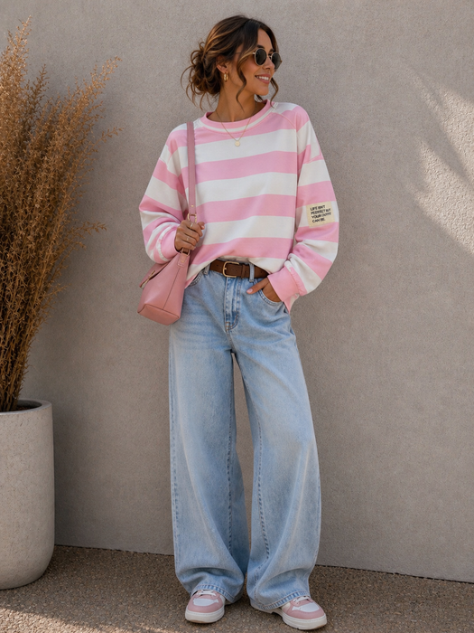Butterstoff Sweater Rose/Weiß- Ohne Rückgaberecht
