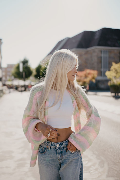 Cardigan Rainbow Grün/Rosé