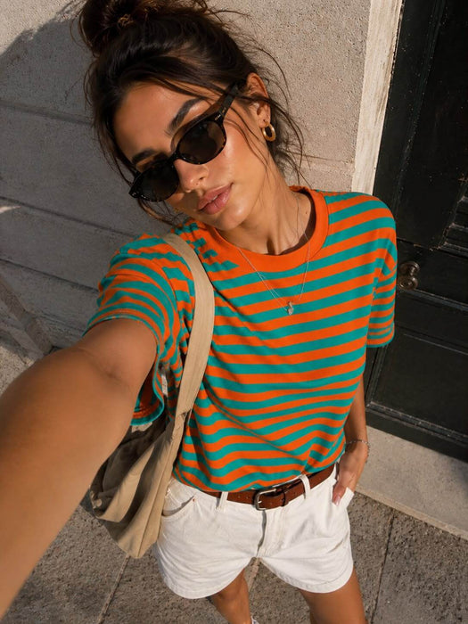T-Shirt gestreift Orange-Grün