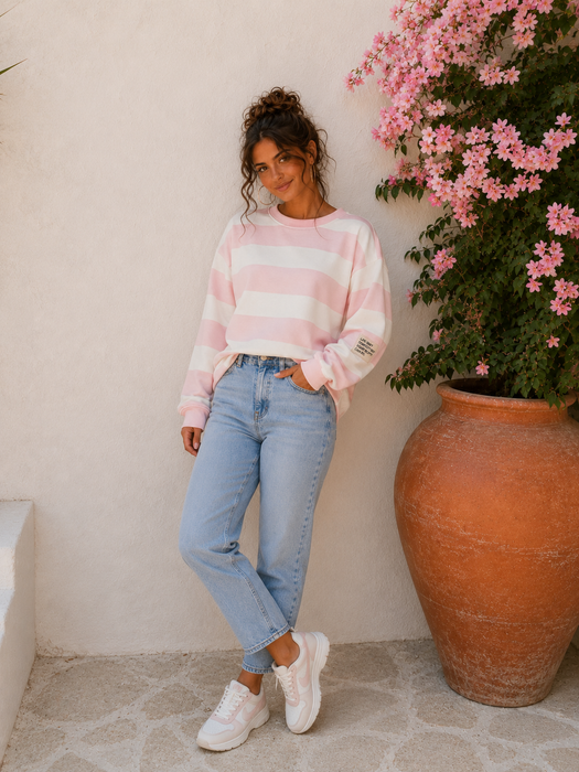 Sweater Butterstoff - Rosa/Weiß