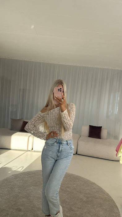 Off Shoulder Spitzenoberteil Beige