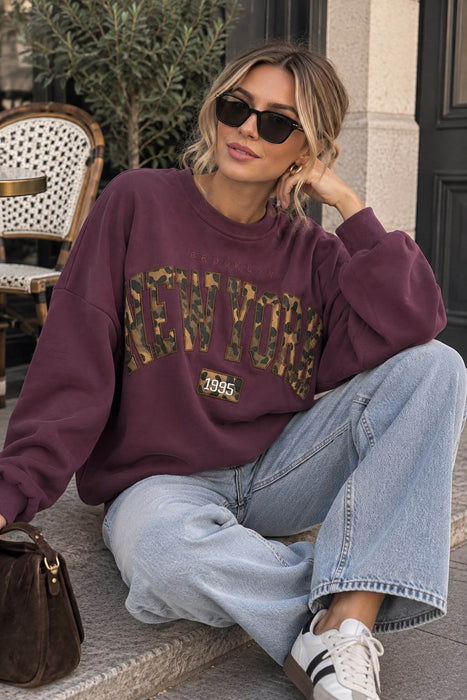 Sweater Aubergine New York Leo-Print