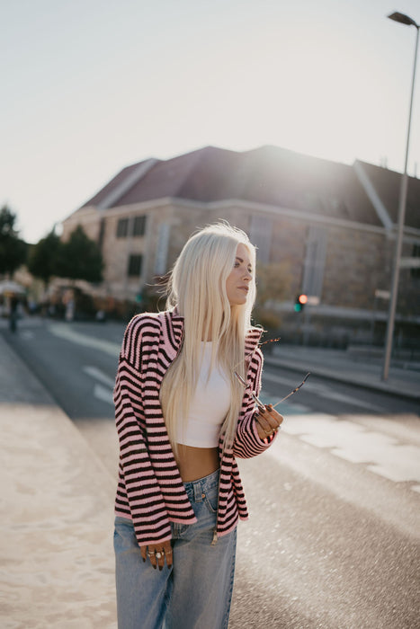 Cardigan mit Kragen Weinrot/Rosa