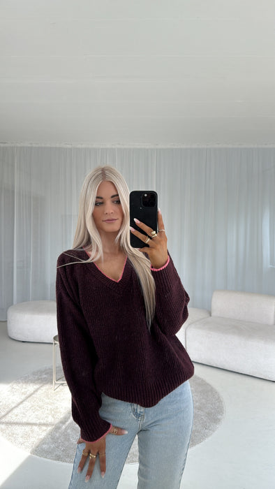 Pullover V - Ausschnitt Burgunder/Pink