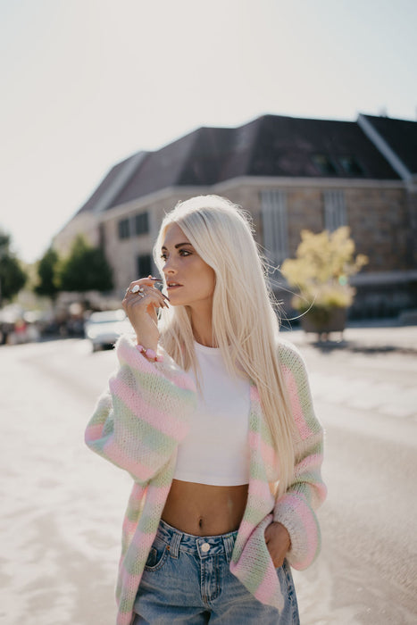 Cardigan Rainbow Grün/Rosé